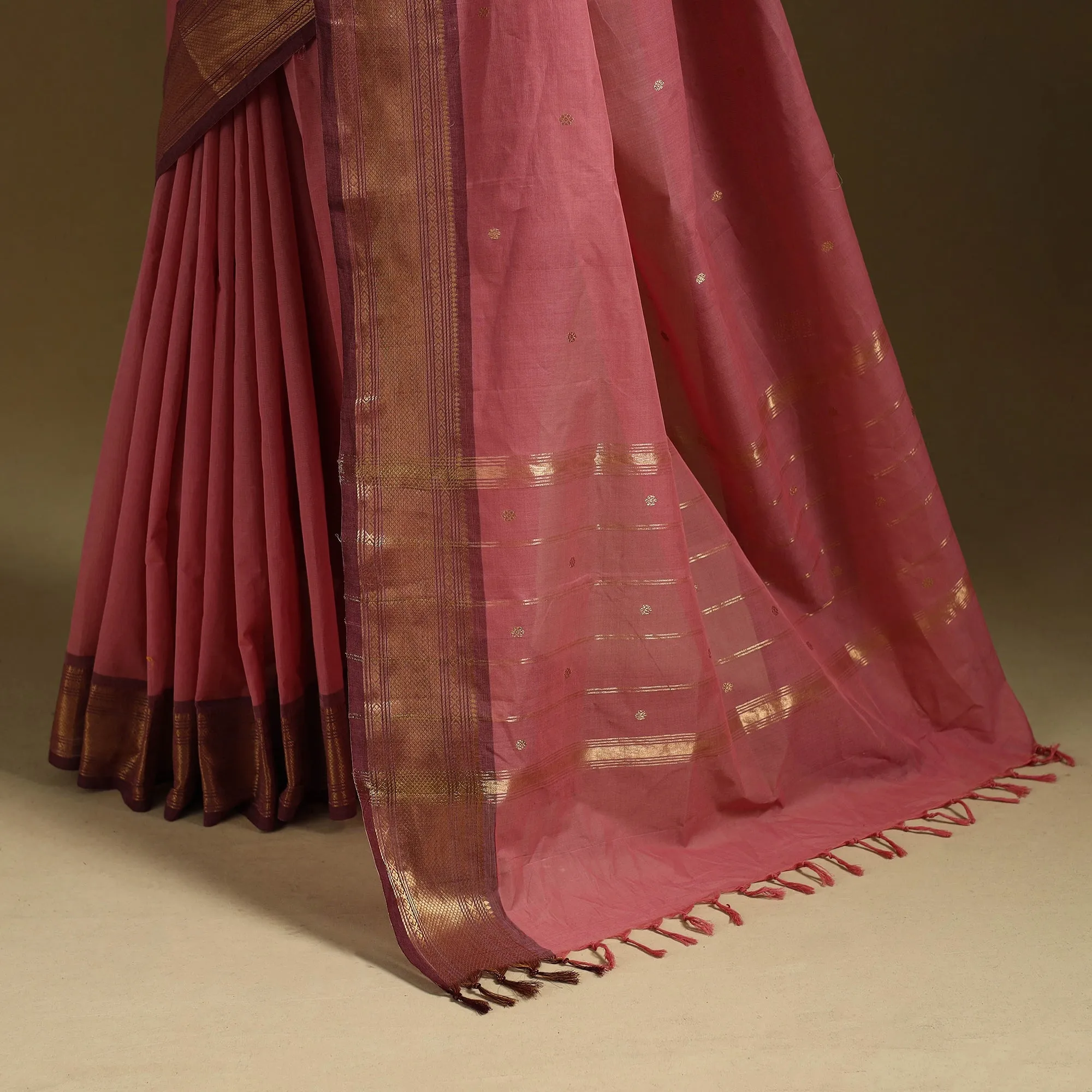 Pink - Thread Buti Cotton Kanchipuram Saree with Border 24 sold by Itokri product image thumbnail 4