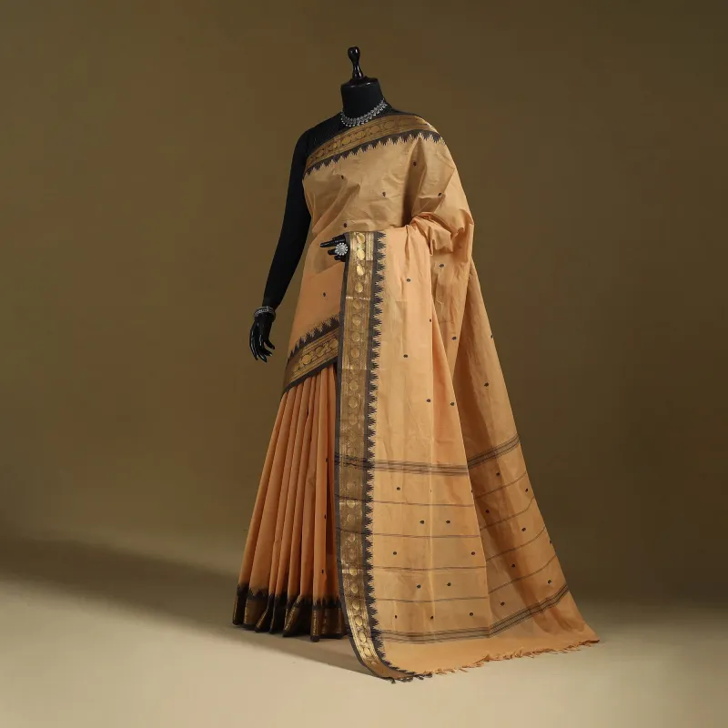 Beige - Thread Buti Cotton Kanchipuram Saree with Border 22 sold by Itokri