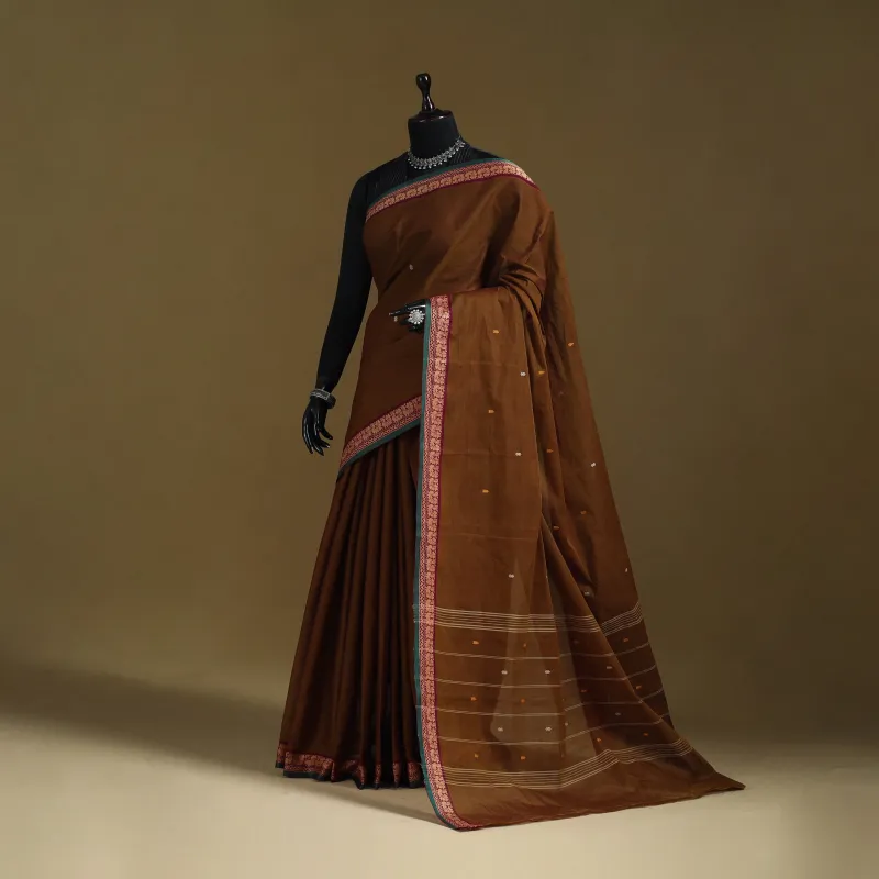 Brown - Thread Buti Cotton Kanchipuram Saree with Border 21 made by Itokri