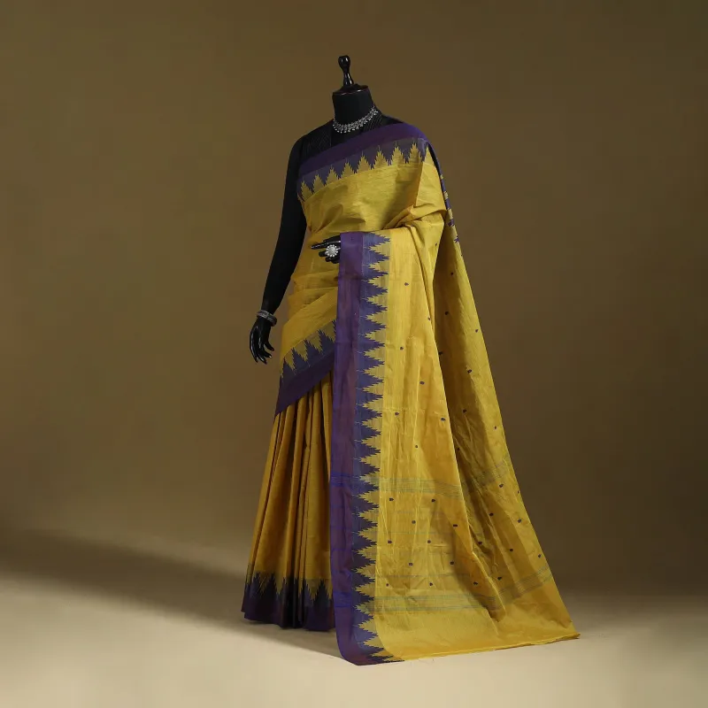 Yellow - Thread Buti Cotton Kanchipuram Saree with Border 20 sold by Itokri