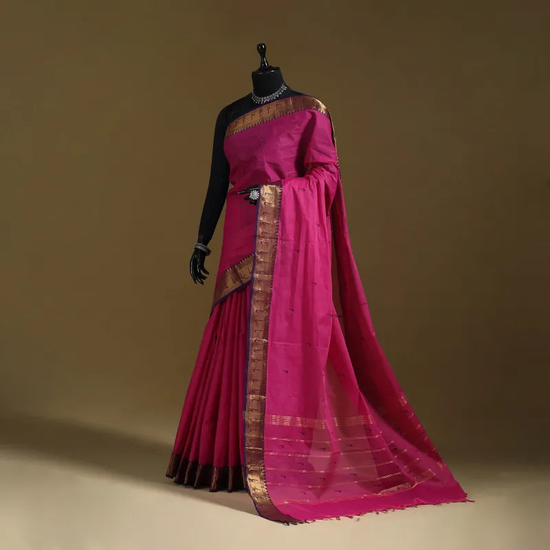 Pink - Thread Buti Cotton Kanchipuram Saree with Border 19 made by Itokri