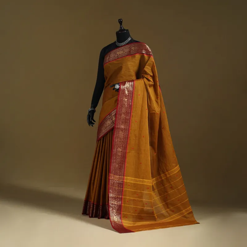 Brown - Thread Buti Cotton Kanchipuram Saree with Border 18 made by Itokri