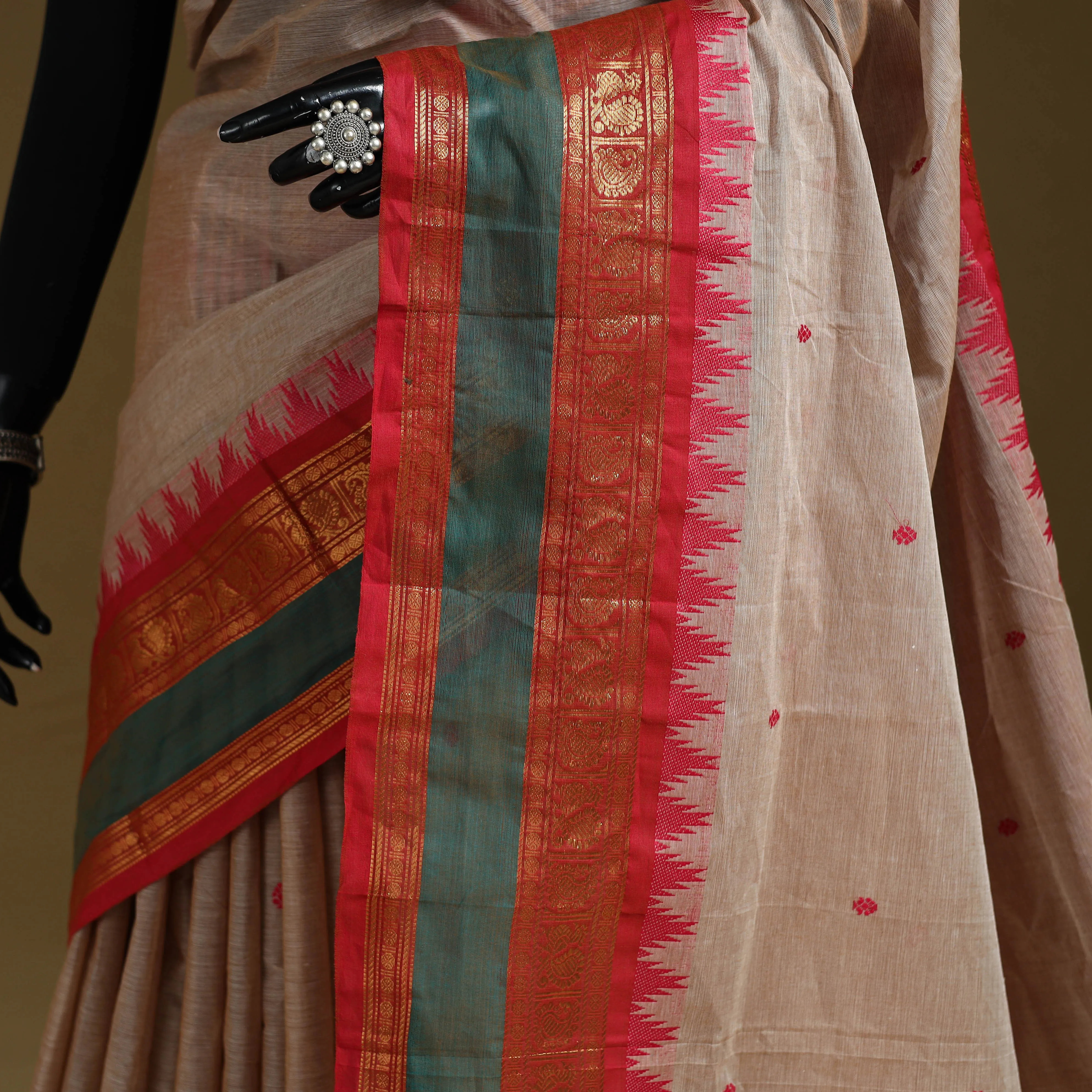 Brown - Thread Buti Cotton Kanchipuram Saree with Border 17 sold by Itokri product image thumbnail 3
