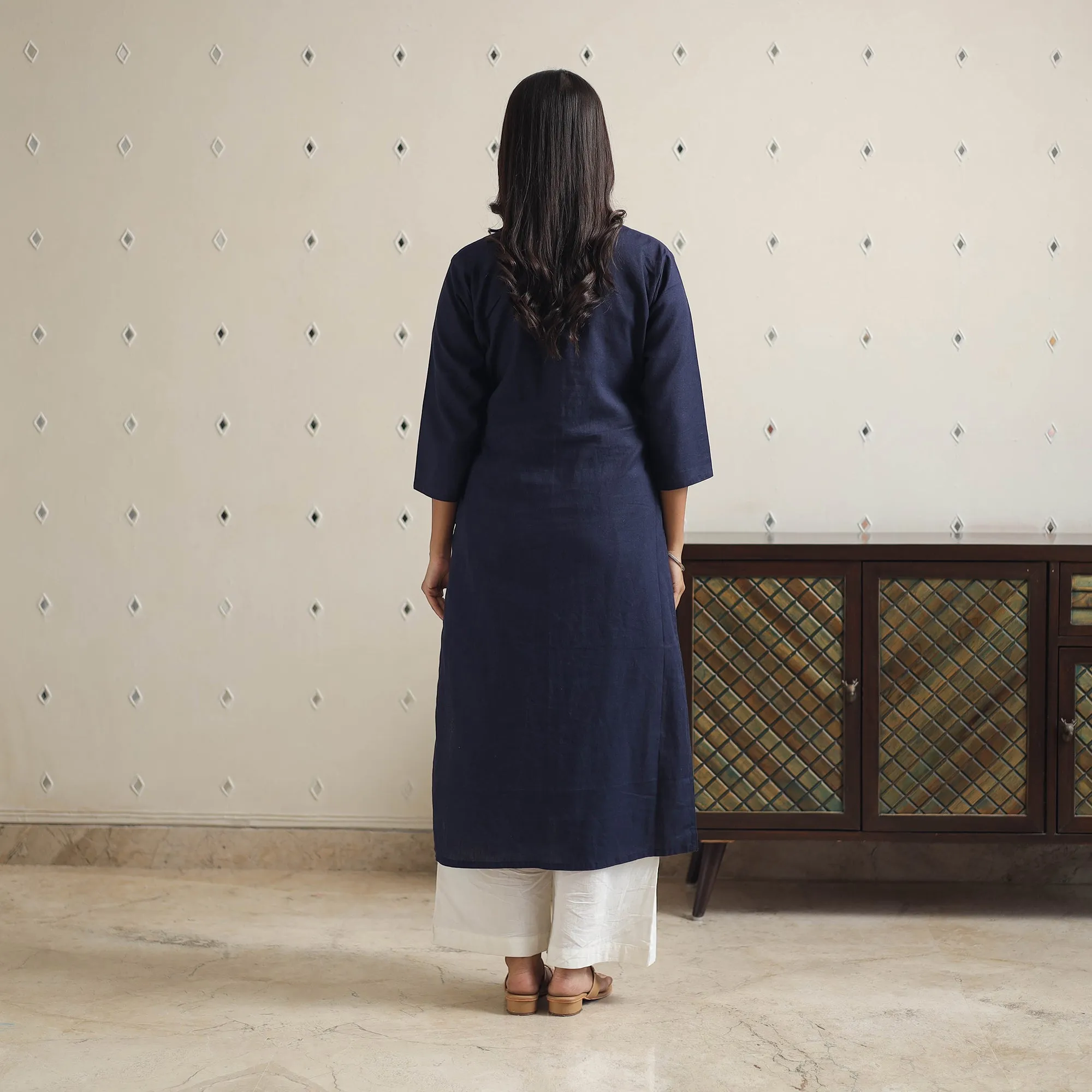 Mayra Navy Blue Flex Cotton Straight Plain Kurta sold by Itokri product image thumbnail 5
