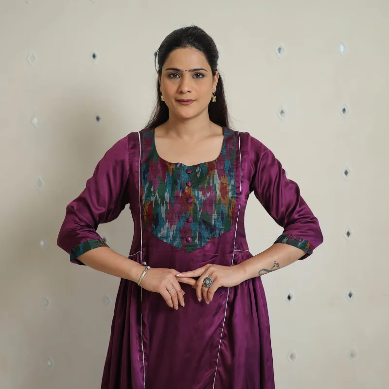 Aahana Dark Purple Modal Silk Plain A-line Kurta sold by Itokri