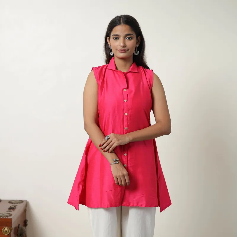 Aahana Pink Slub Silk Short Plain Kurta sold by Itokri