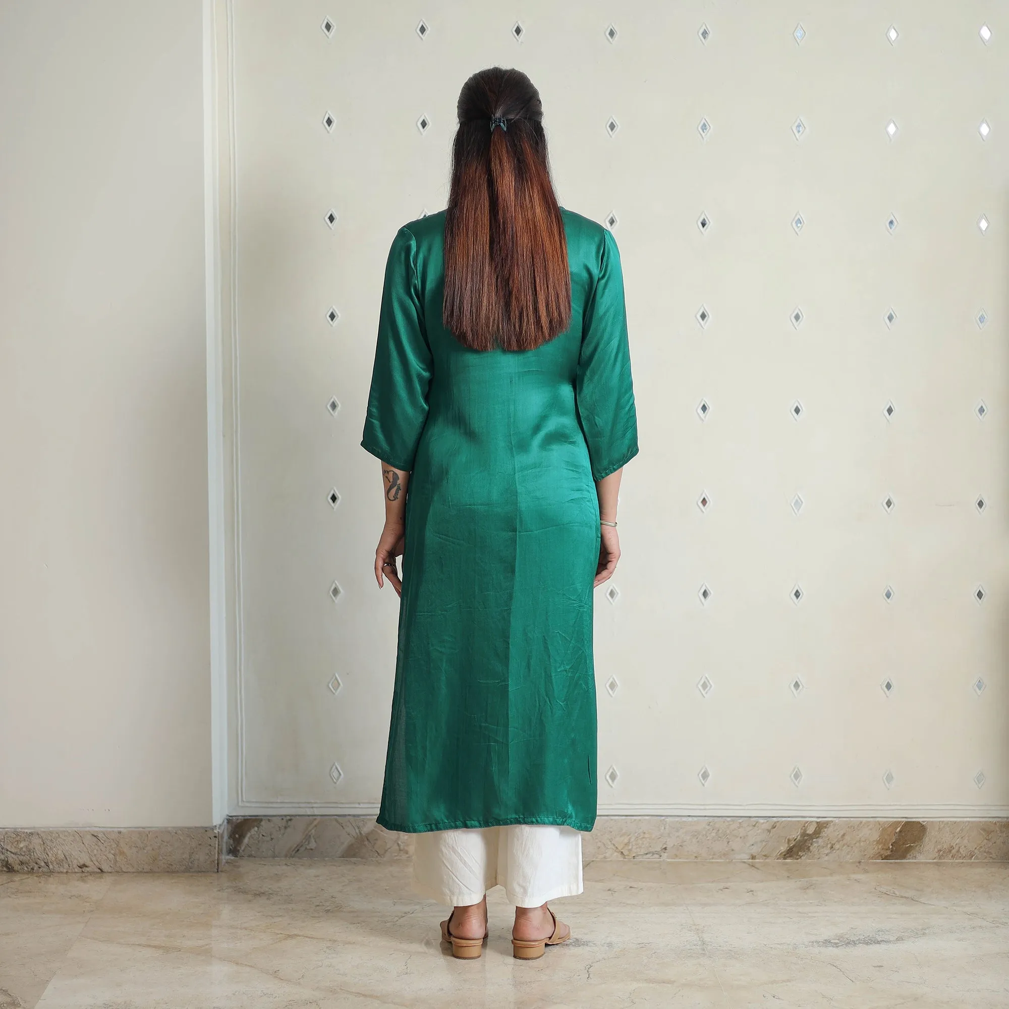 Aradhya Dark Green Modal Silk Plain Straight Kurta sold by Itokri product image thumbnail 4