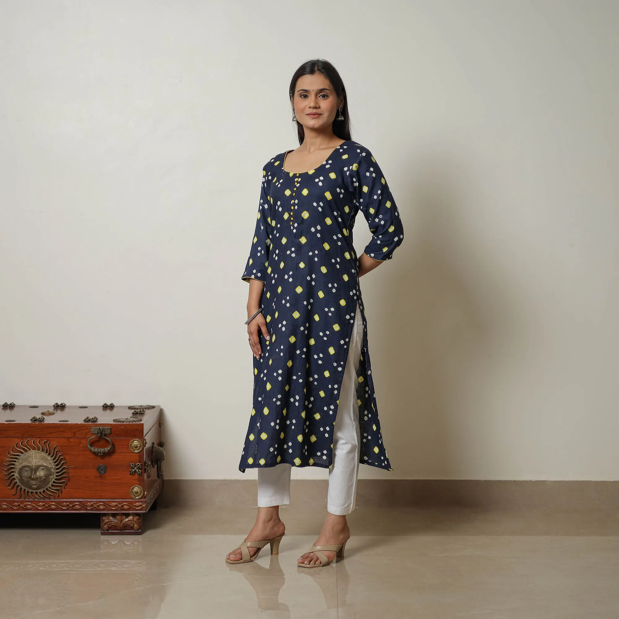 Navy Blue - Tie & dye Cotton Straight Bandhani Kurta 05 sold by Itokri product image thumbnail 2