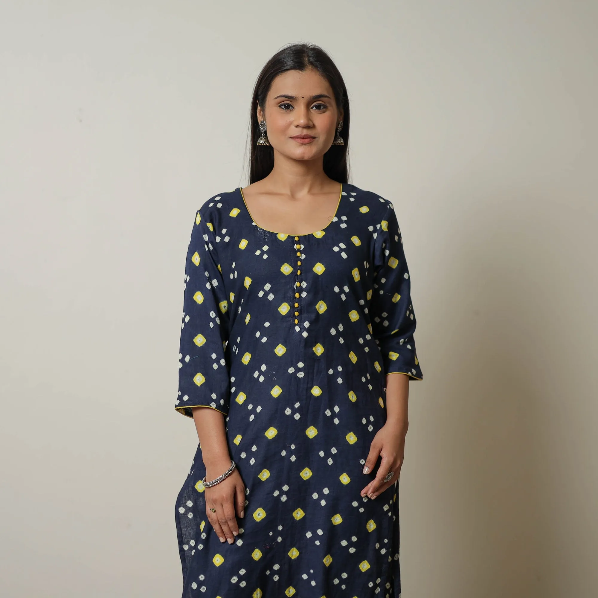 Navy Blue - Tie & dye Cotton Straight Bandhani Kurta 05 sold by Itokri