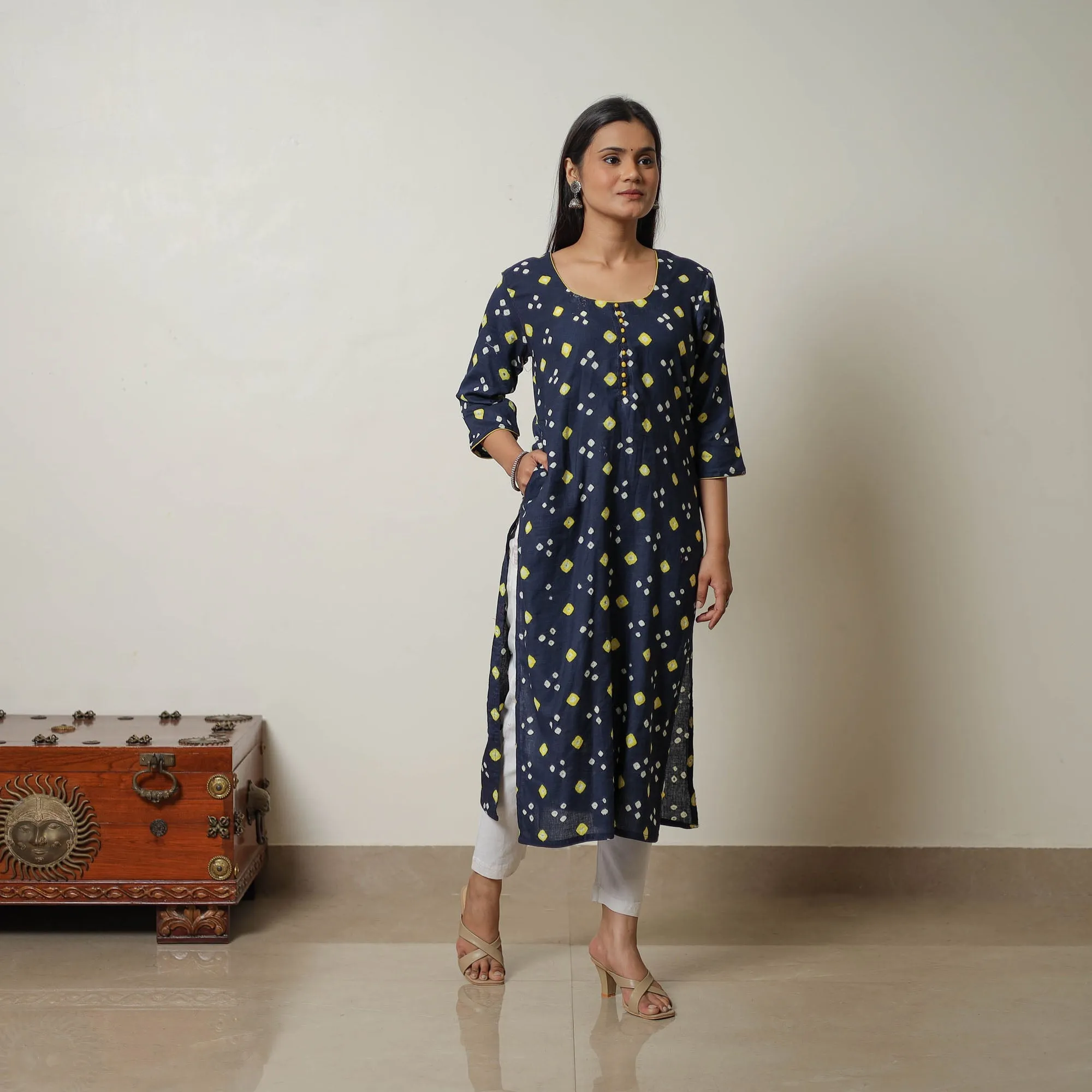 Navy Blue - Tie & dye Cotton Straight Bandhani Kurta 05 sold by Itokri product image thumbnail 3