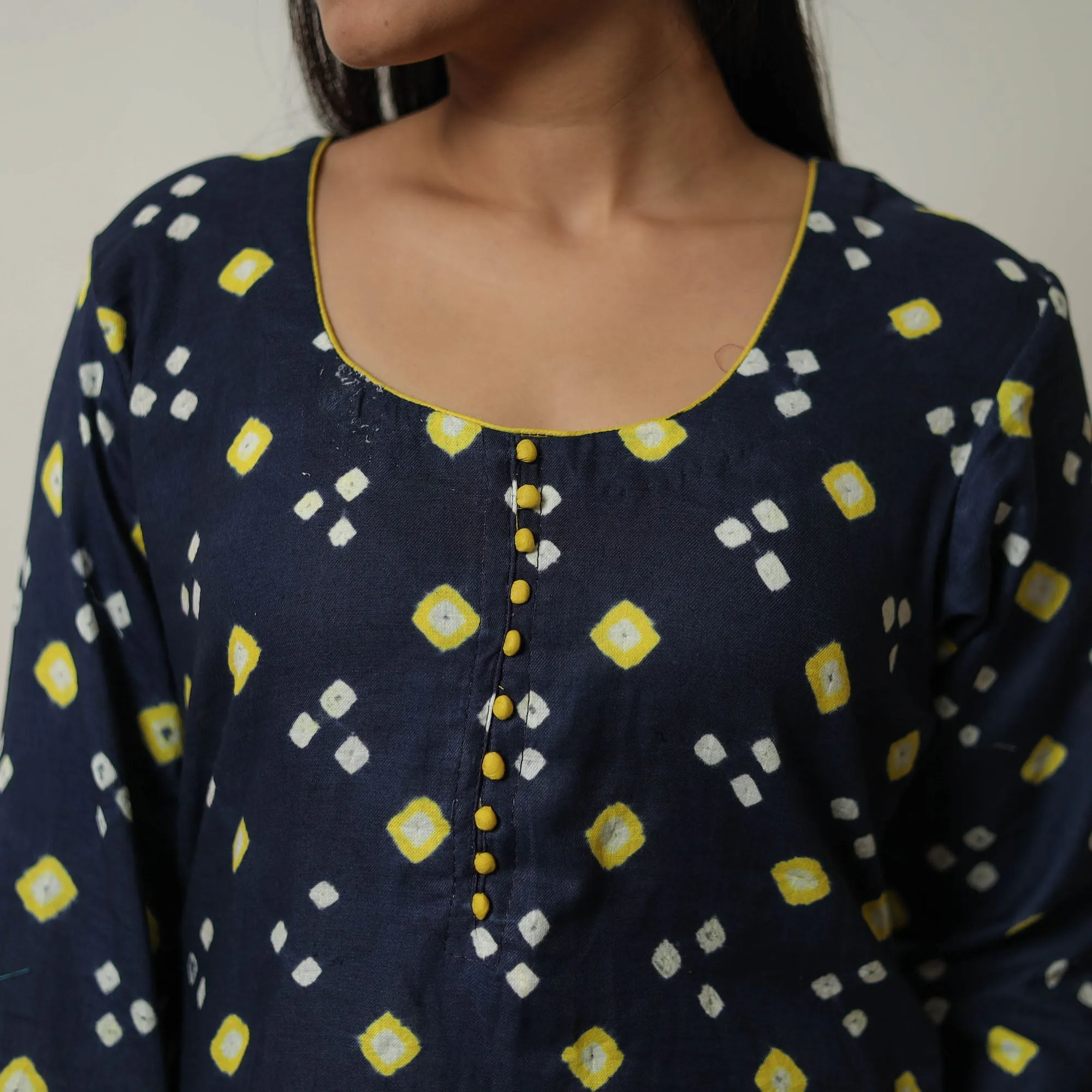 Navy Blue - Tie & dye Cotton Straight Bandhani Kurta 05 sold by Itokri product image thumbnail 5