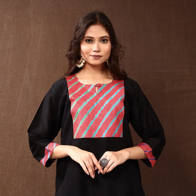 Black - Silk Plain Long Straight Kurta made by Itokri