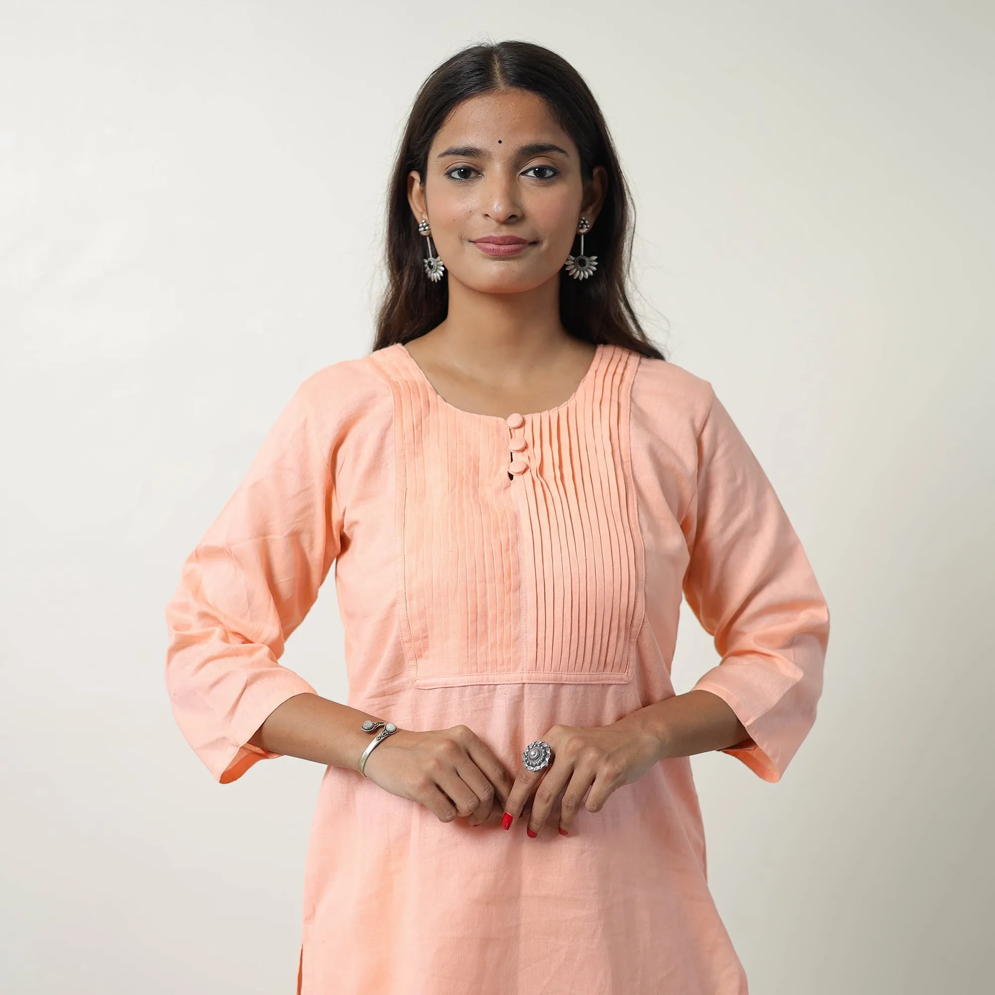 Jasleen Peach Flex Cotton Short Plain Kurta sold by Itokri product image thumbnail 5
