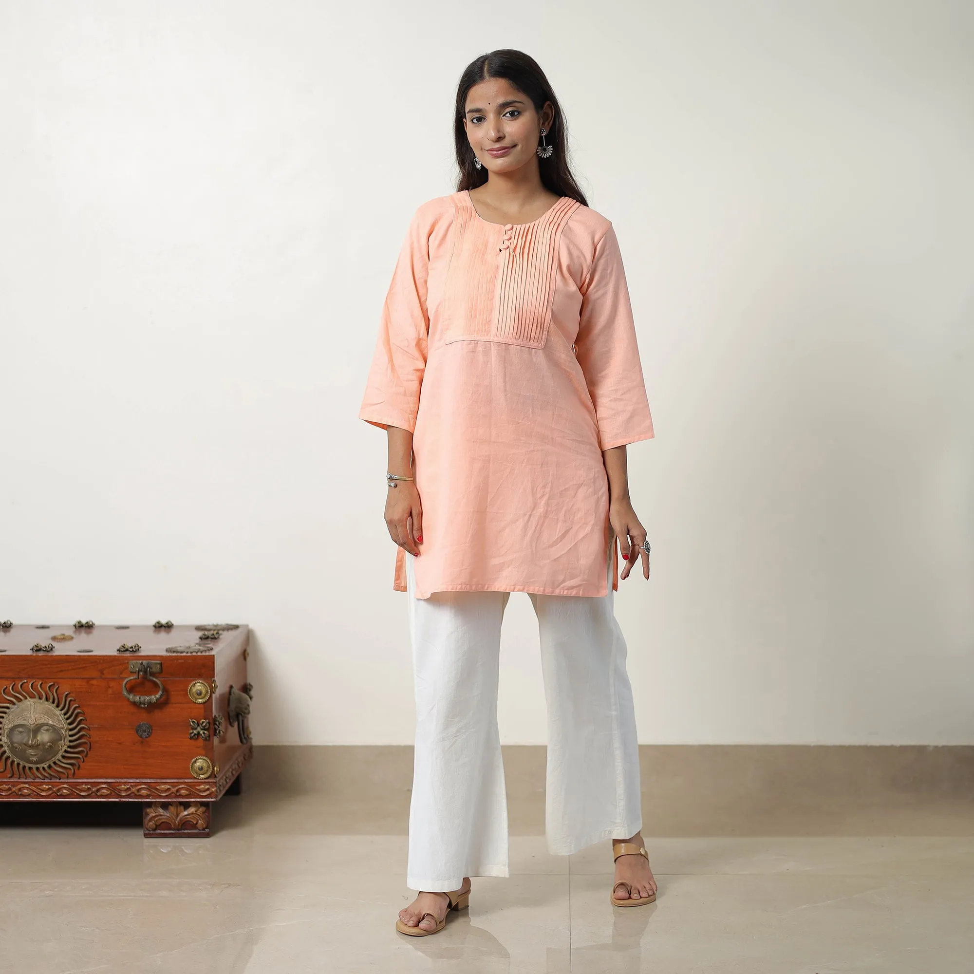 Jasleen Peach Flex Cotton Short Plain Kurta sold by Itokri product image thumbnail 2