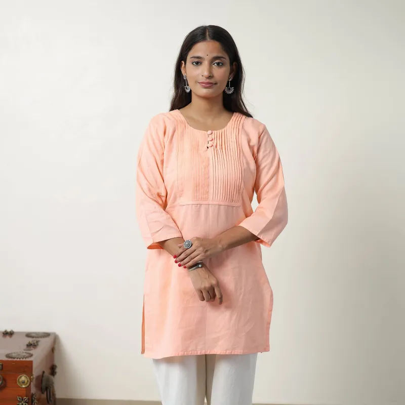 Jasleen Peach Flex Cotton Short Plain Kurta sold by Itokri