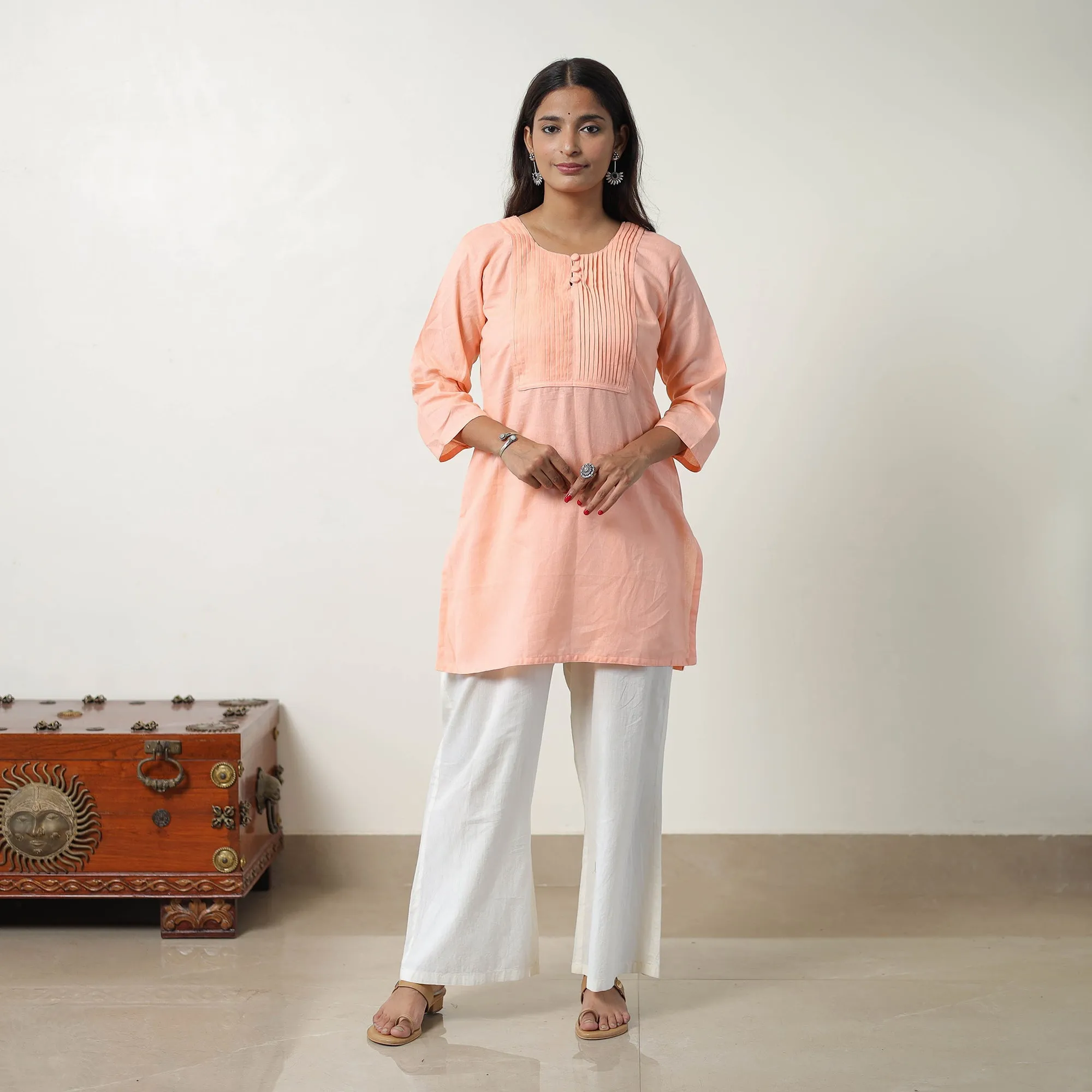 Jasleen Peach Flex Cotton Short Plain Kurta sold by Itokri product image thumbnail 3