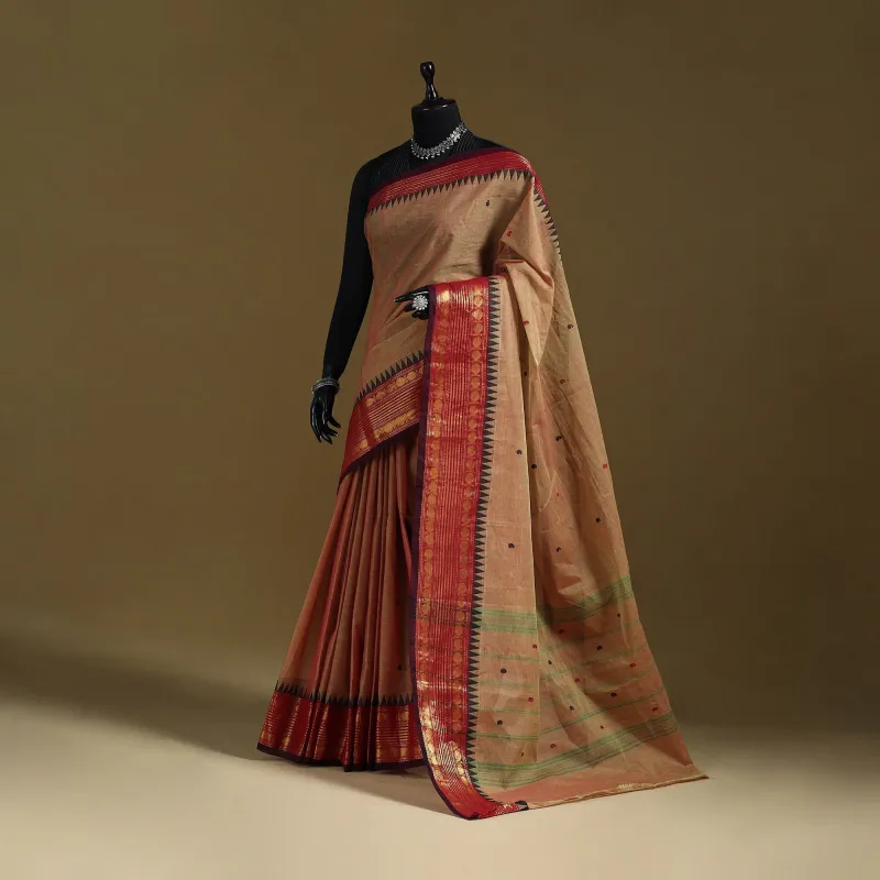 Brown - Thread Buti Cotton Kanchipuram Saree with Border 11 sold by Itokri