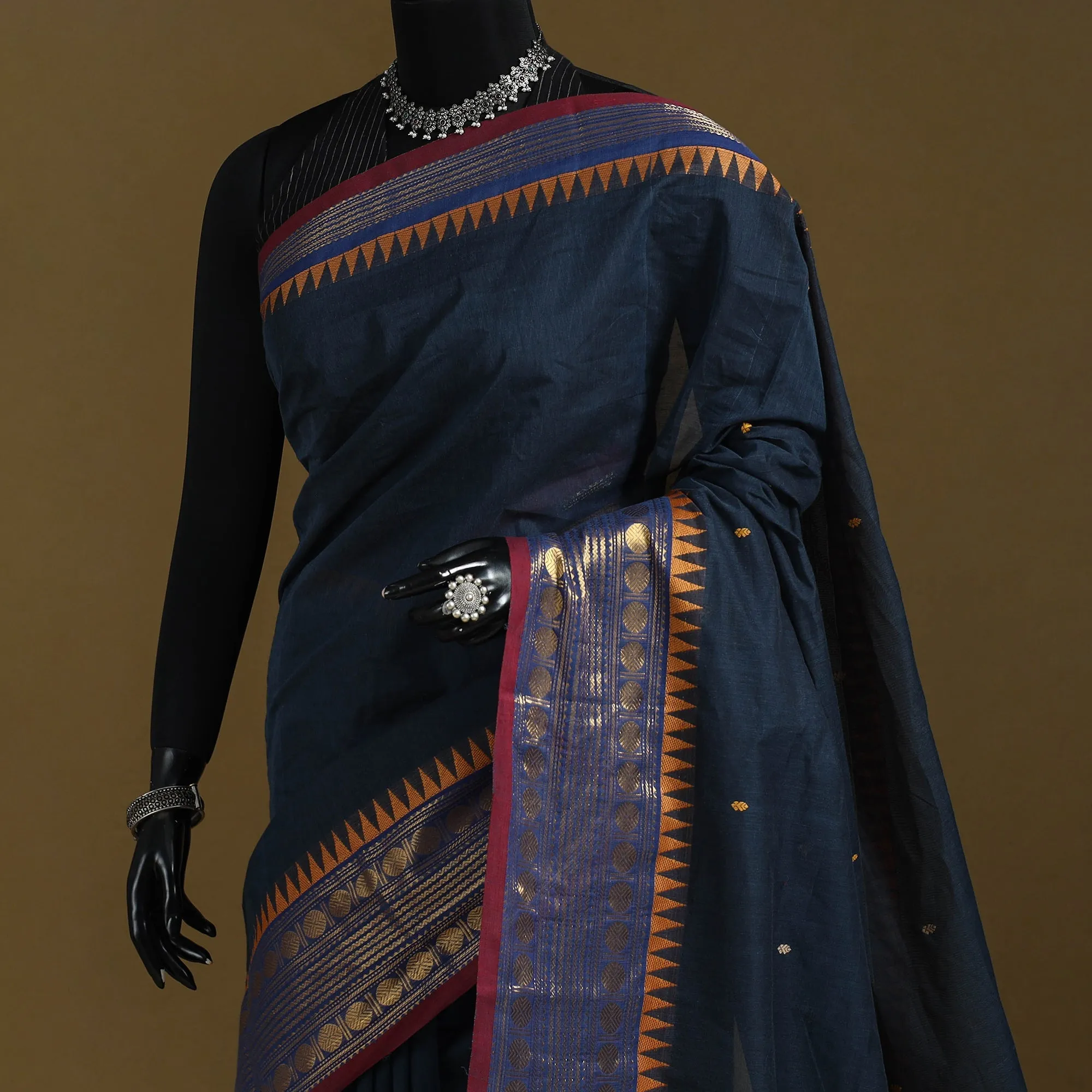 Black - Thread Buti Cotton Kanchipuram Saree with Border 07 sold by Itokri product image thumbnail 2