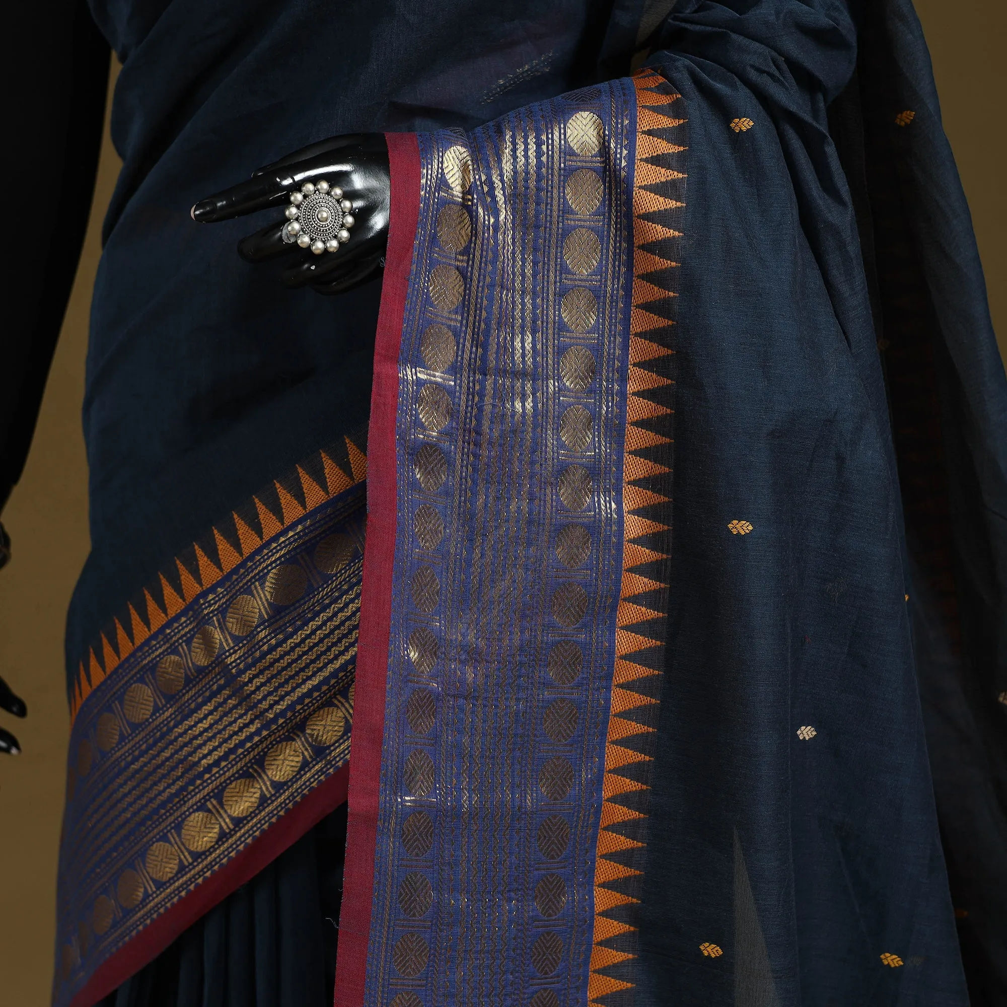 Black - Thread Buti Cotton Kanchipuram Saree with Border 07 sold by Itokri product image thumbnail 3