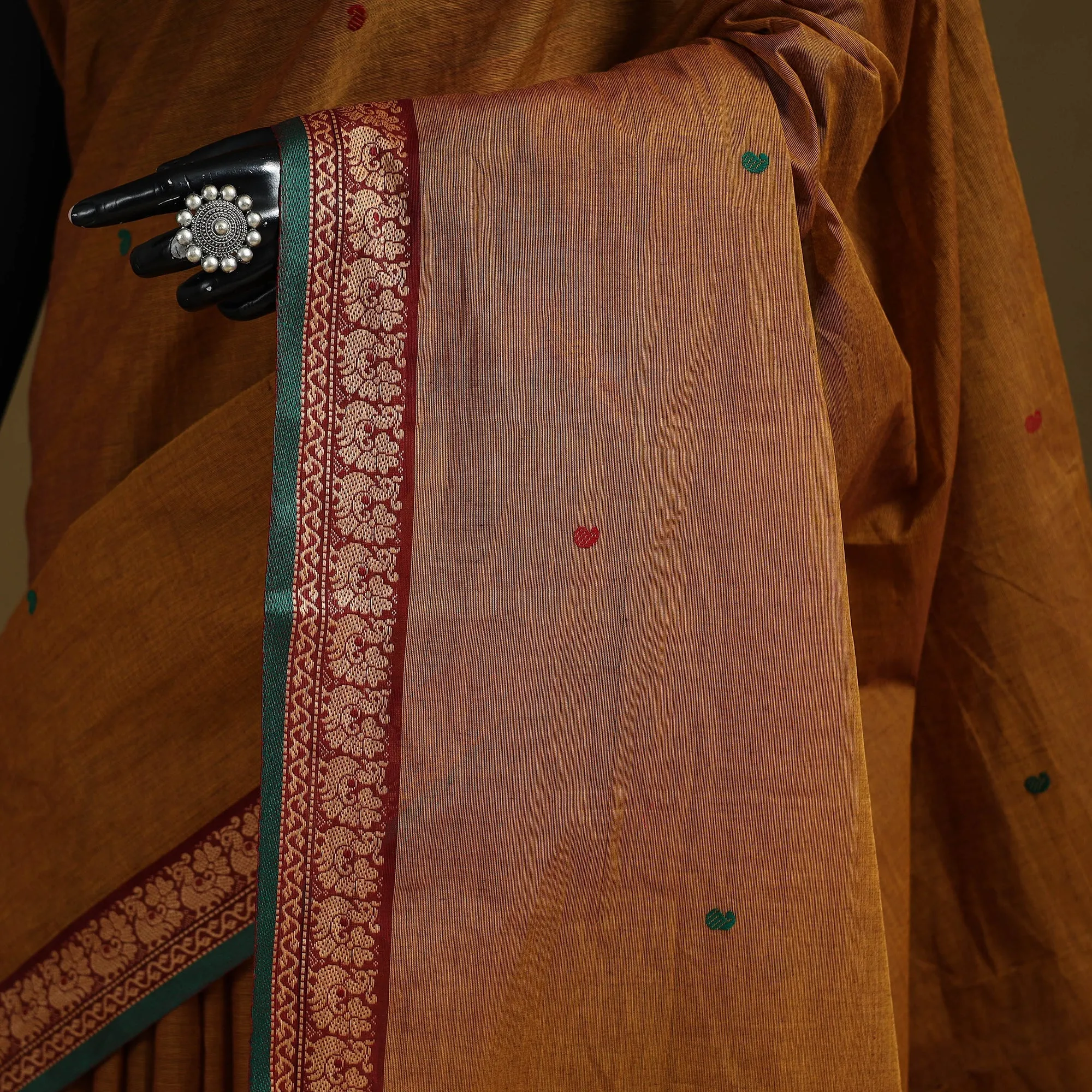 Brown - Thread Buti Cotton Kanchipuram Saree with Border 04 sold by Itokri product image thumbnail 3