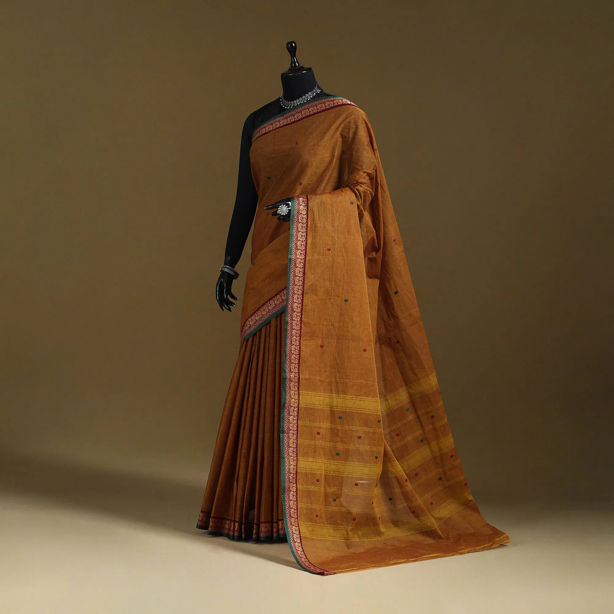 Brown - Thread Buti Cotton Kanchipuram Saree with Border 04 sold by Itokri