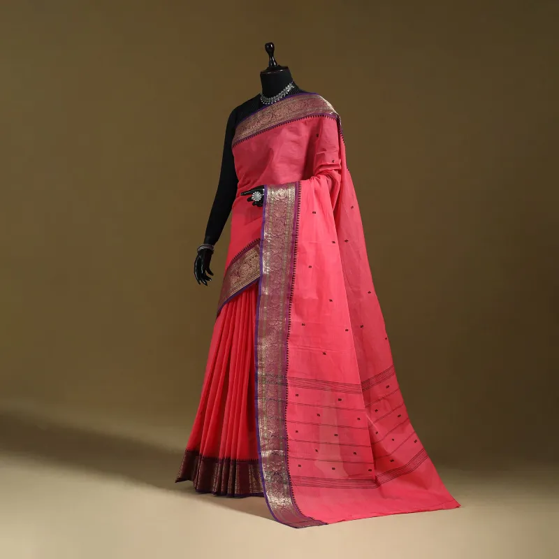 Pink - Thread Buti Cotton Kanchipuram Saree with Border 14 made by Itokri