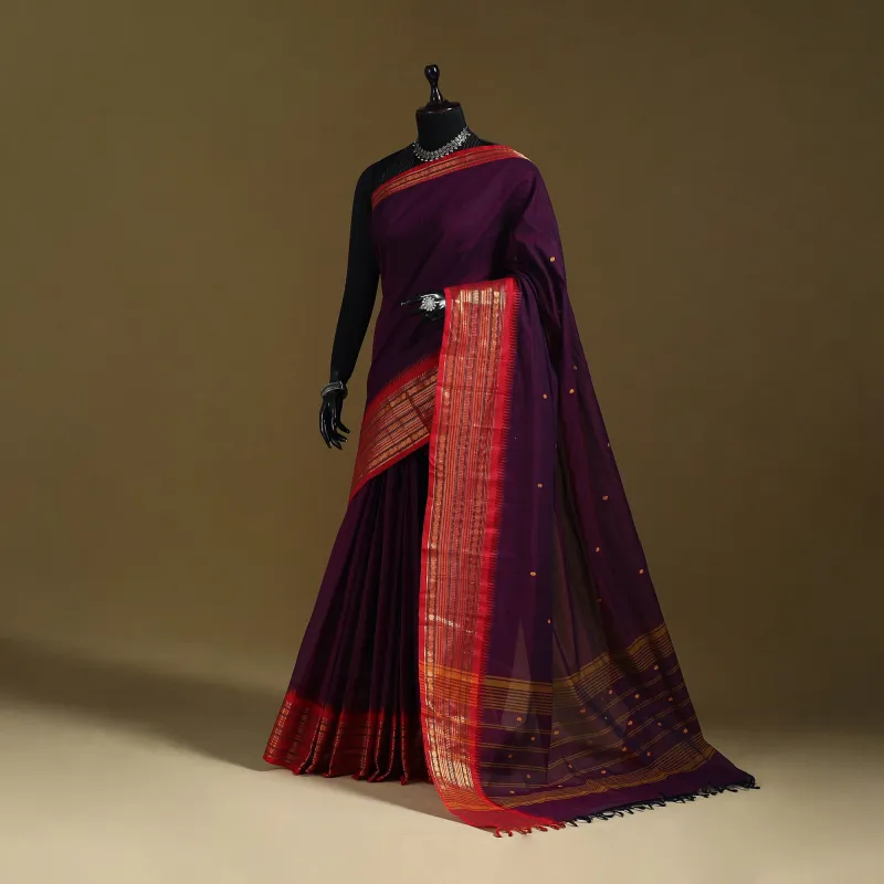 Purple - Thread Buti Cotton Kanchipuram Saree with Border 15 made by Itokri