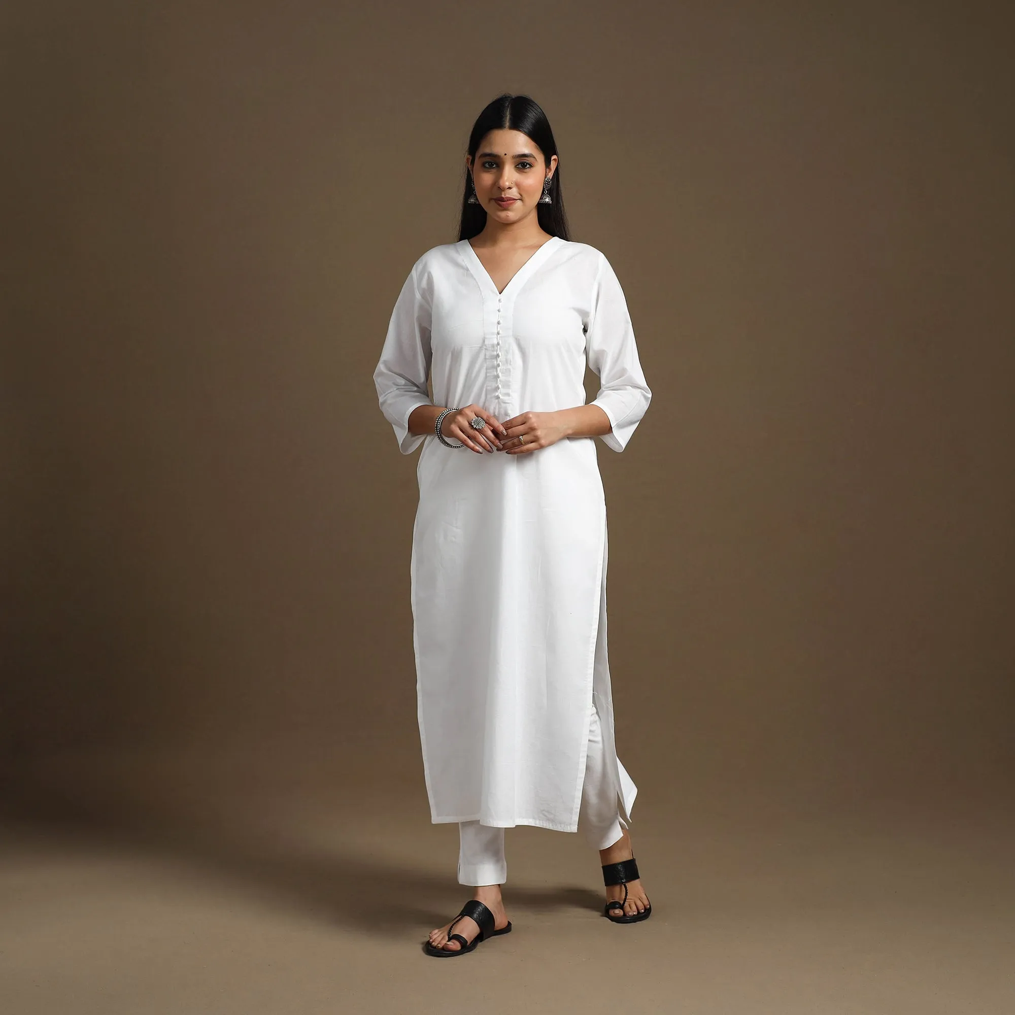 White - Straight Plain Cotton Kurta 03 sold by Itokri