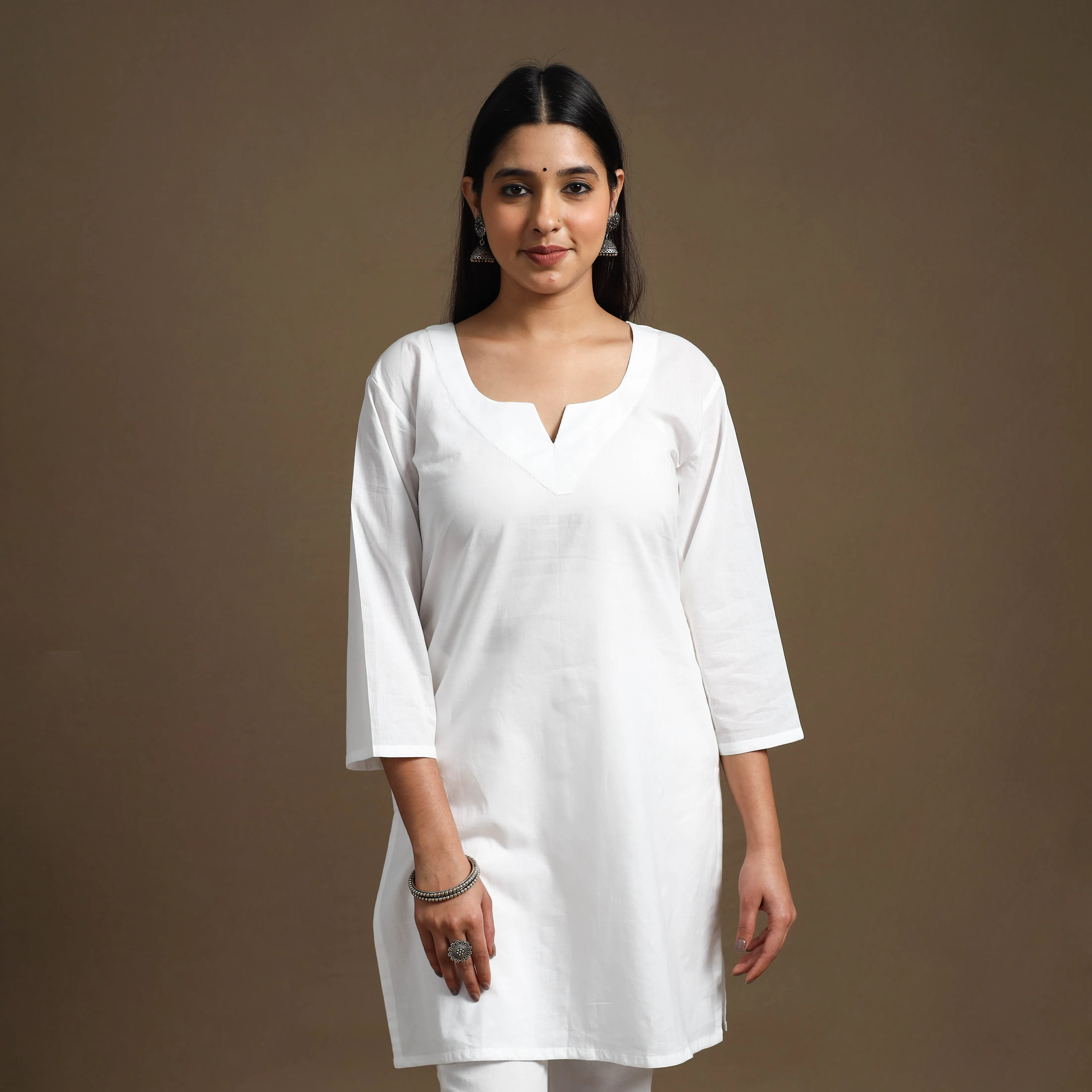 White - Straight Short Plain Cotton Kurta 01 sold by Itokri product image thumbnail 3