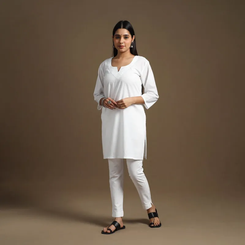 White - Straight Short Plain Cotton Kurta 01 sold by Itokri