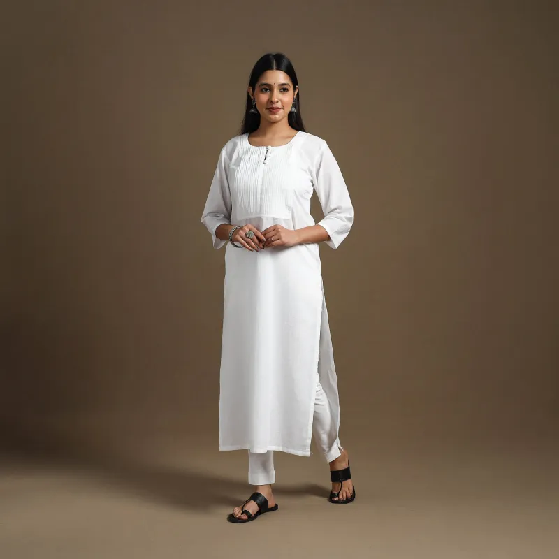White - Straight Pintuck Plain Cotton Kurta 08 sold by Itokri