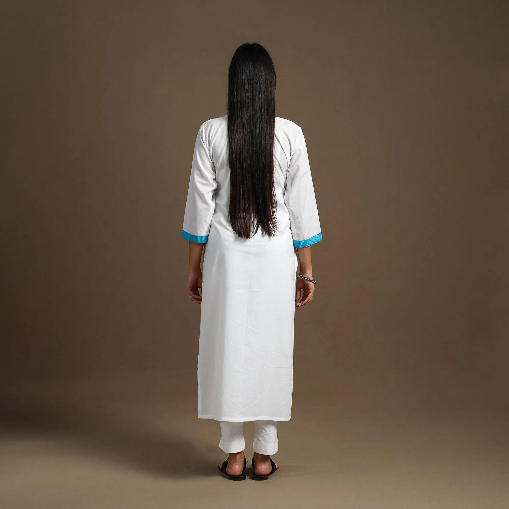 White - Straight Patchwork Plain Cotton Kurta 04 sold by Itokri product image thumbnail 4