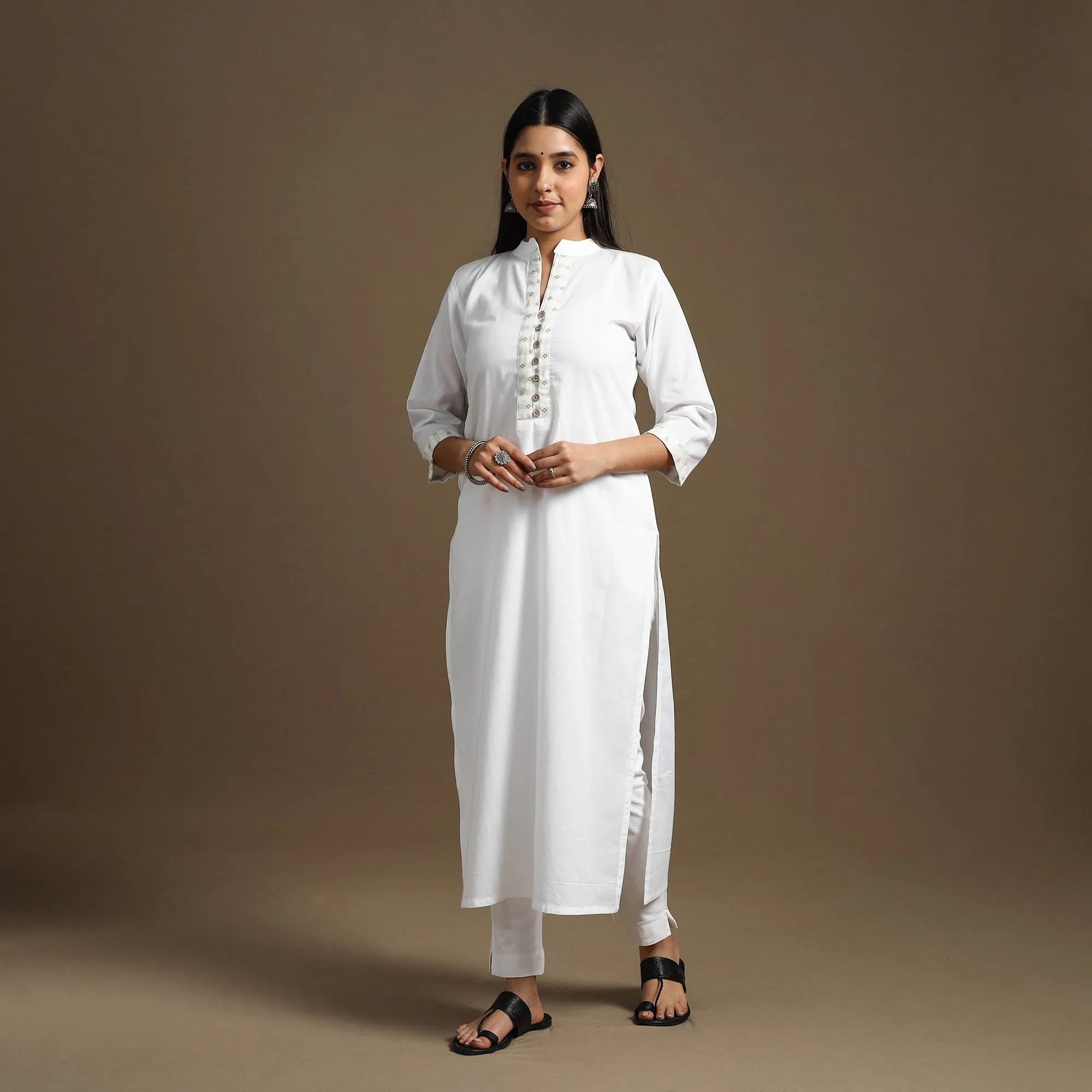 White - Straight Plain Cotton Kurta 09 sold by Itokri
