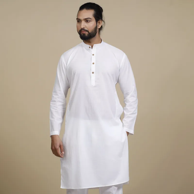 White Plain Cotton Men Long Kurta sold by Itokri