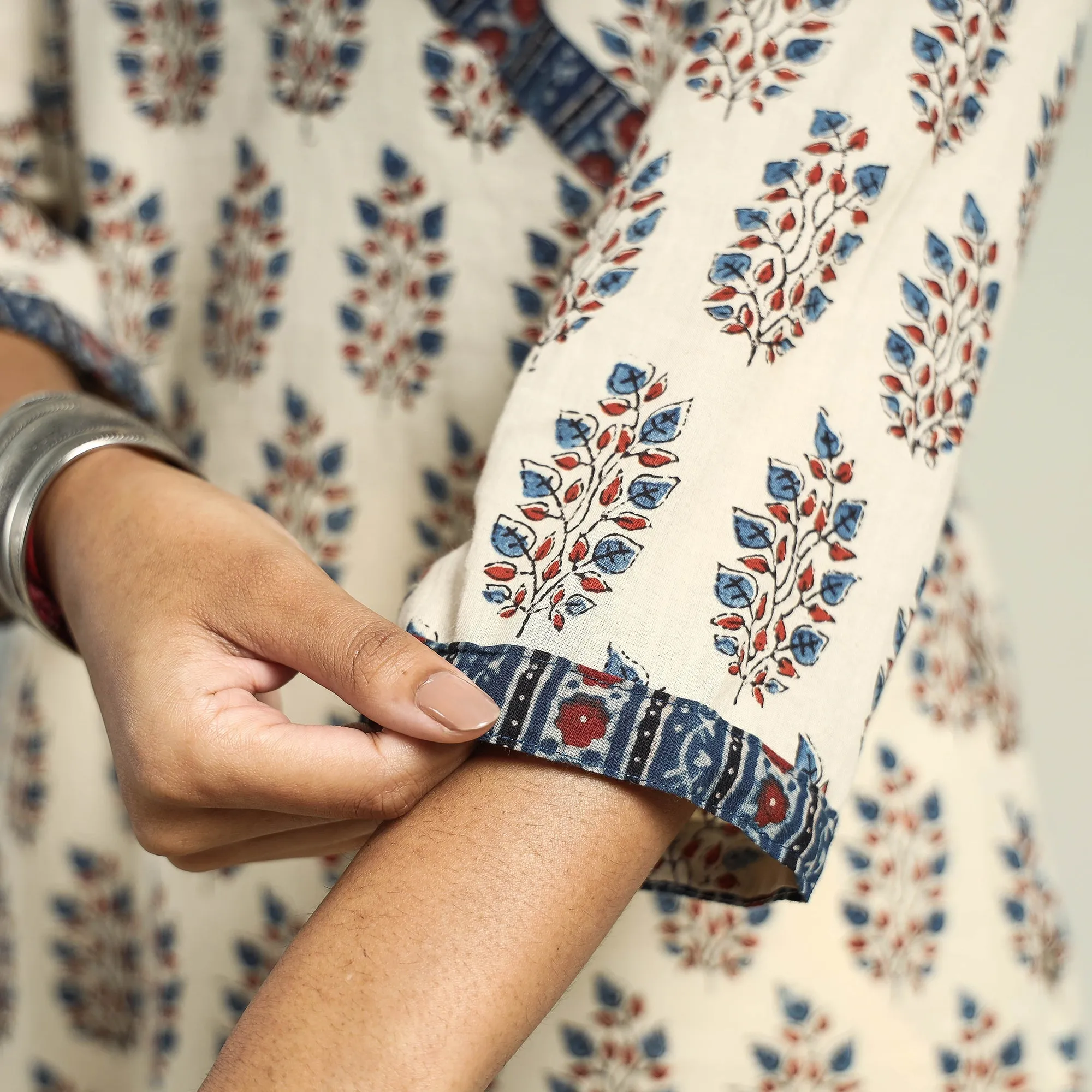 Beige - Cream with Leaves - Ajrakh Hand Block Printed Cotton Straight Kurta sold by Itokri product image thumbnail 5