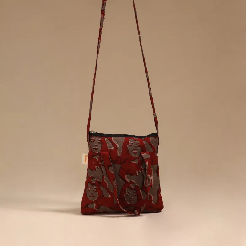 Red - Handcrafted Quilted Sling Bag 44 made by Itokri
