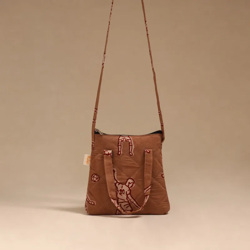 Brown - Handcrafted Quilted Sling Bag 33 made by Itokri