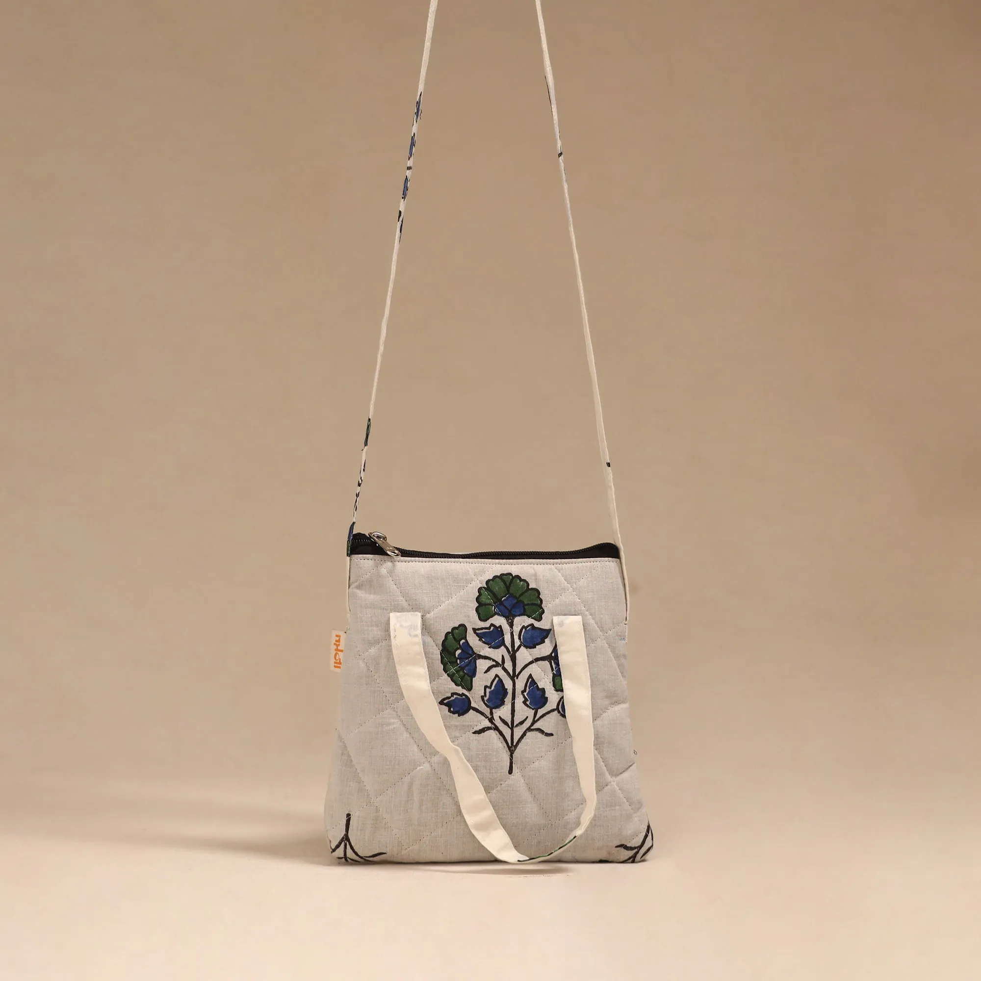 Beige - Handcrafted Quilted Sling Bag 13 sold by Itokri