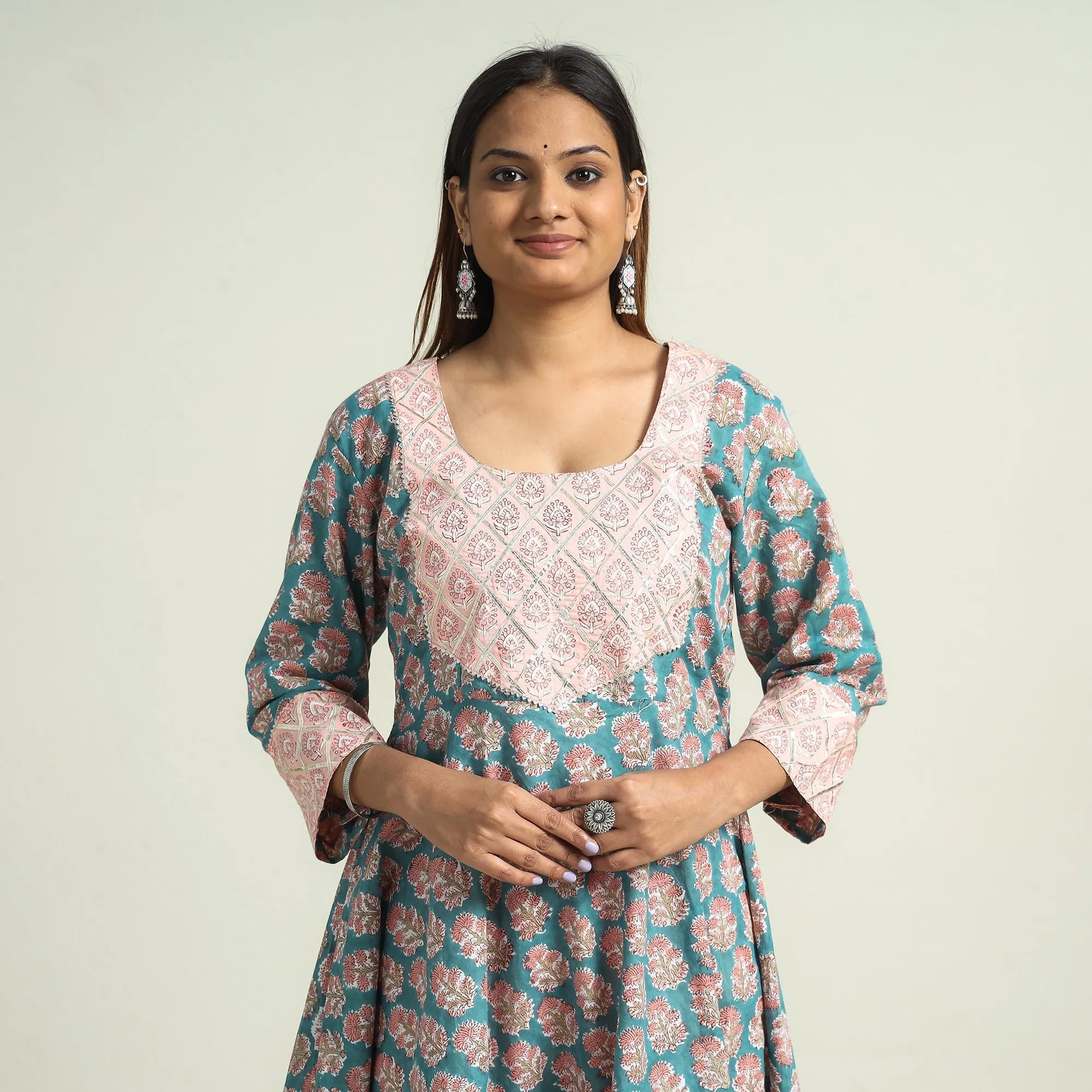 Pink - Sanganeri Block Printed Cotton Kurta with Sharara Set sold by Itokri product image thumbnail 4