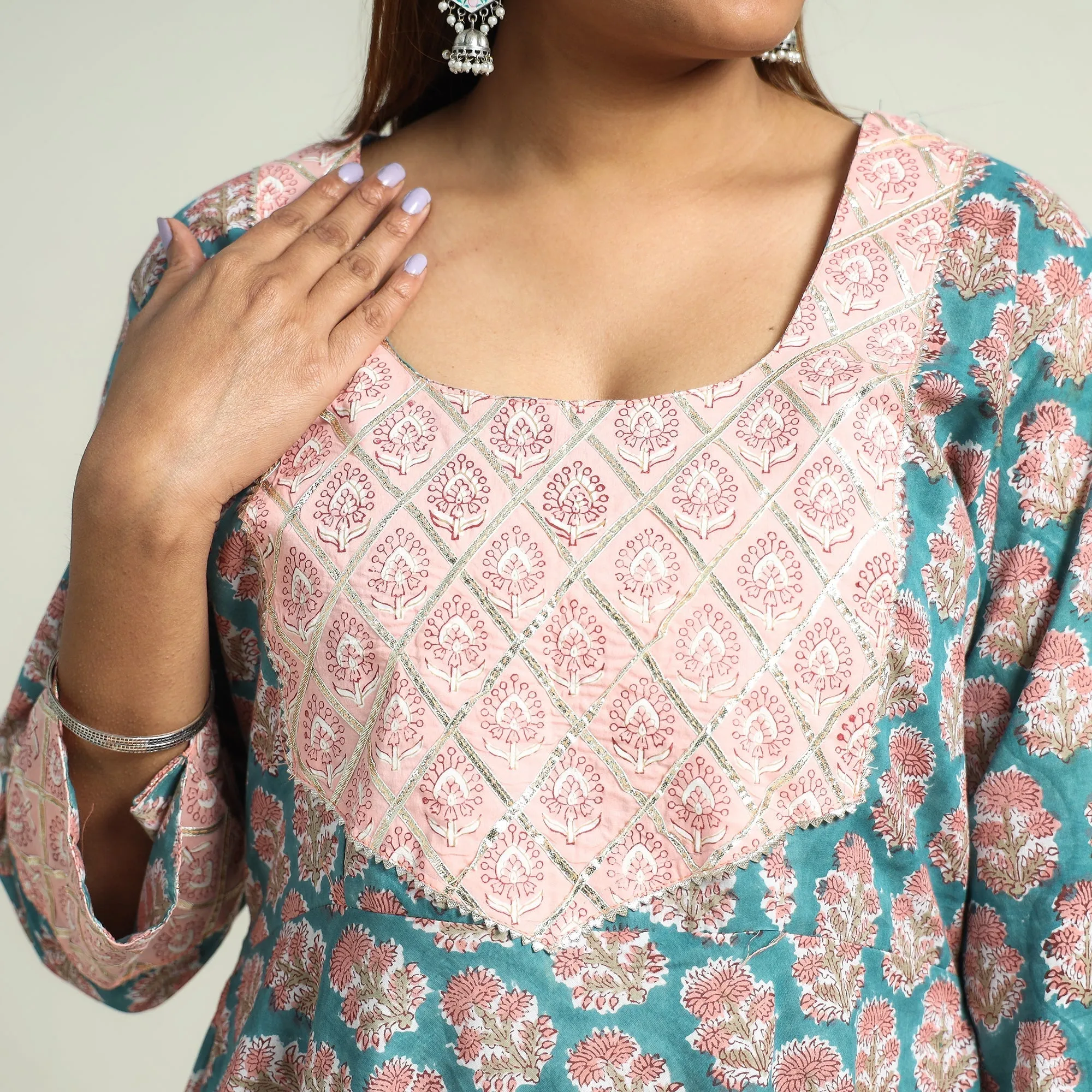 Pink - Sanganeri Block Printed Cotton Kurta with Sharara Set sold by Itokri product image thumbnail 5
