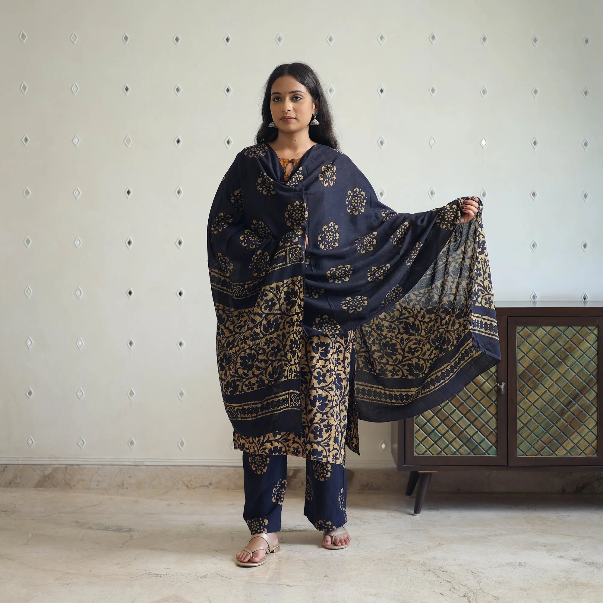 Blue - Batik Print Cotton Kurta with Palazzo & Dupatta Suit Set 07 sold by Itokri product image thumbnail 2