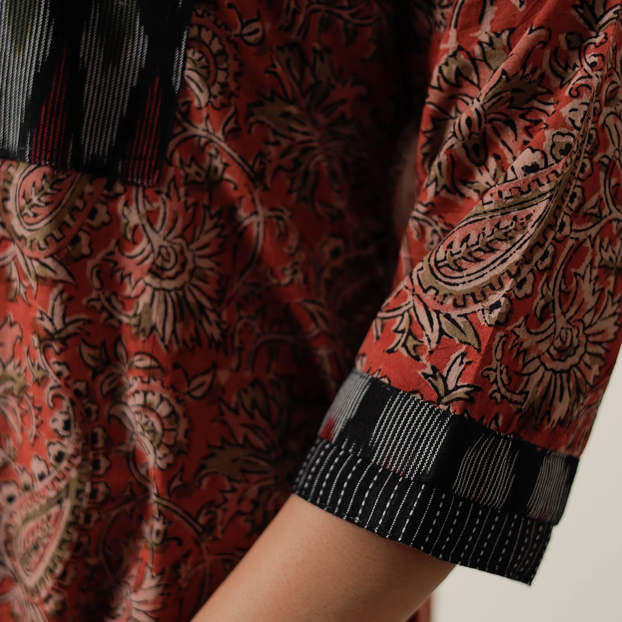 Red - Pedana Kalamkari Block Printed Cotton Straight Kurta with Patchwork 02 sold by Itokri product image thumbnail 5