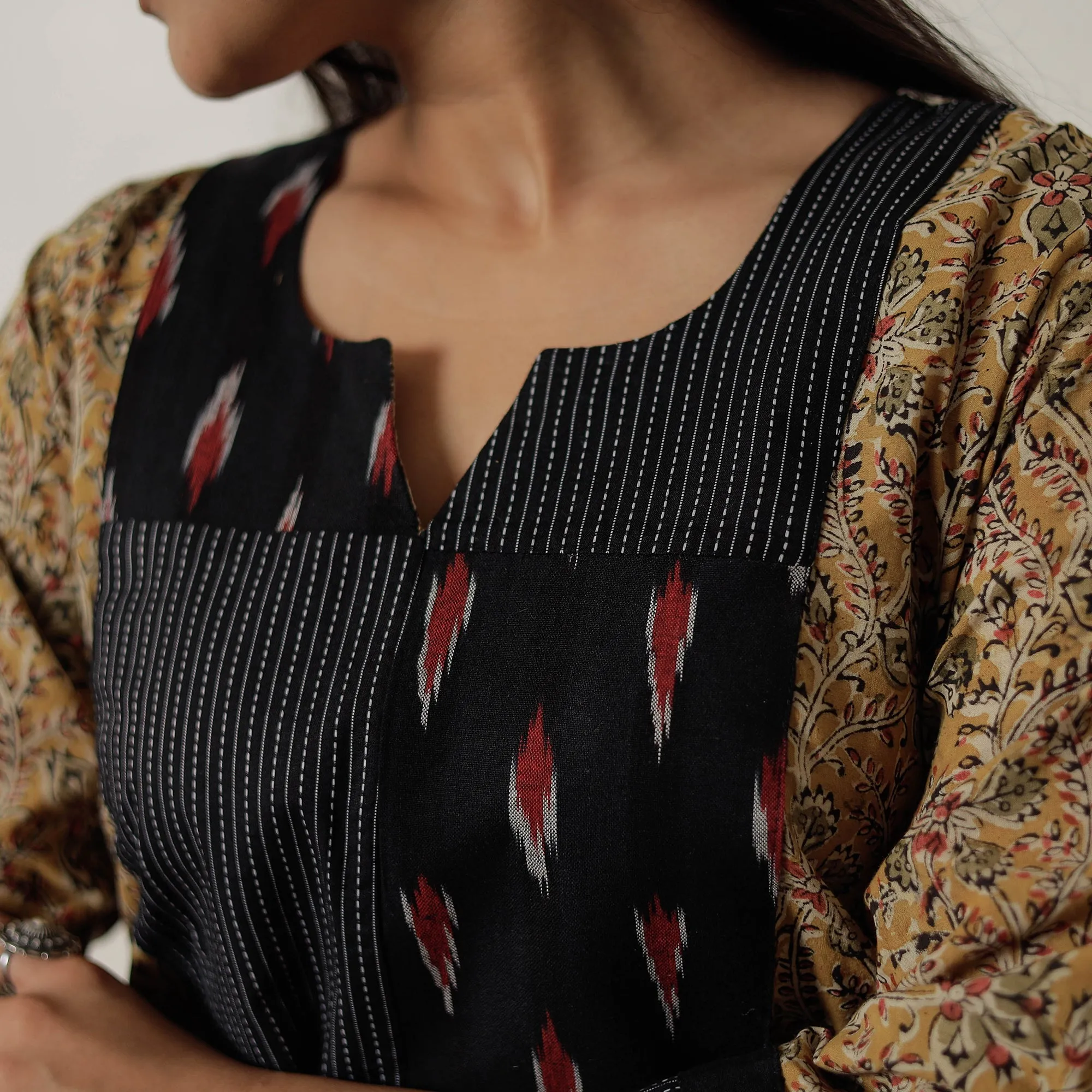 Yellow - Pedana Kalamkari Block Printed Cotton Straight Kurta 04 sold by Itokri product image thumbnail 4