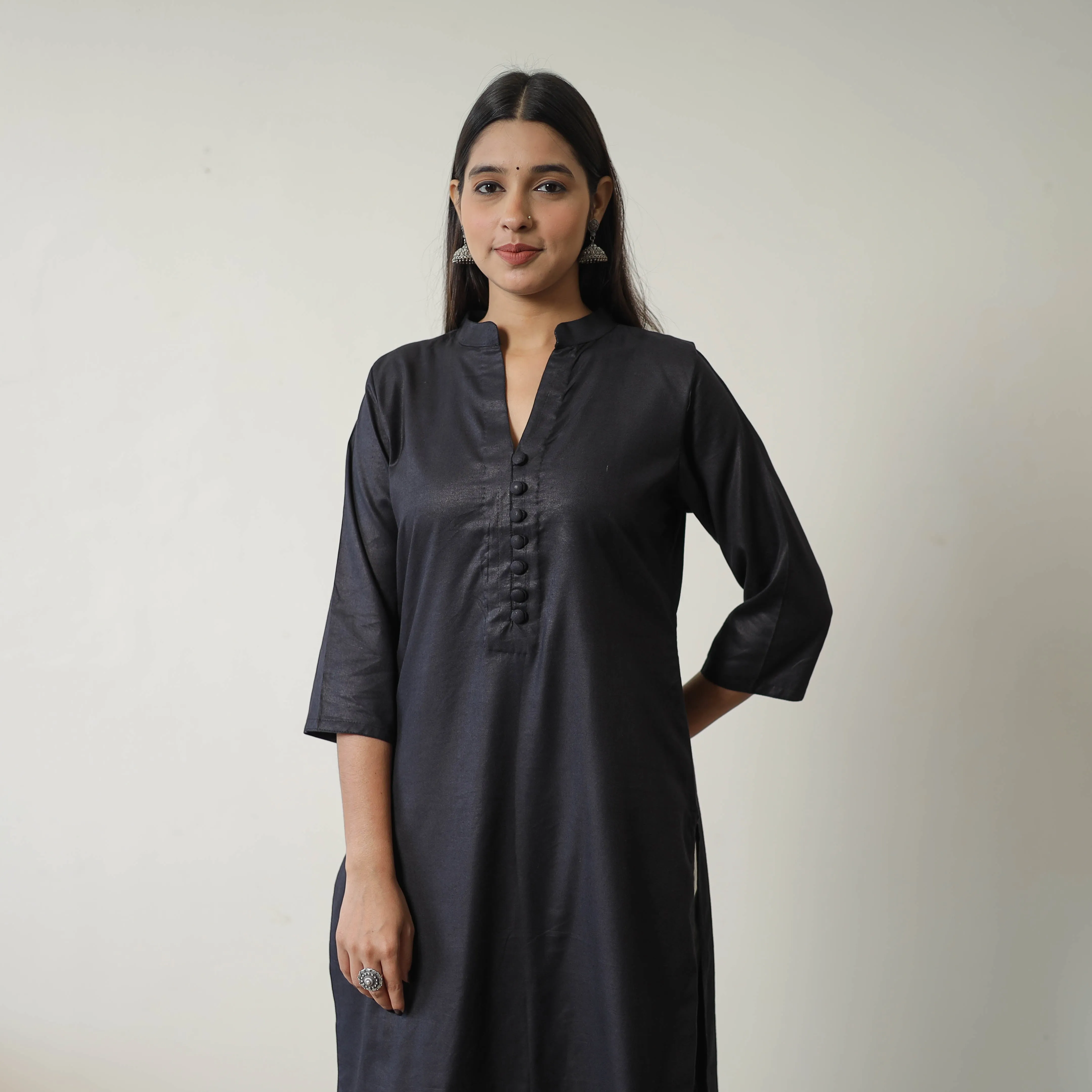 Shuchi Black Linen Cotton Plain Kurta sold by Itokri