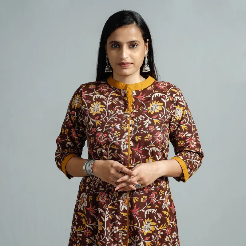 Brown - Kalamkari Printed Cotton Flared Kurta sold by Itokri