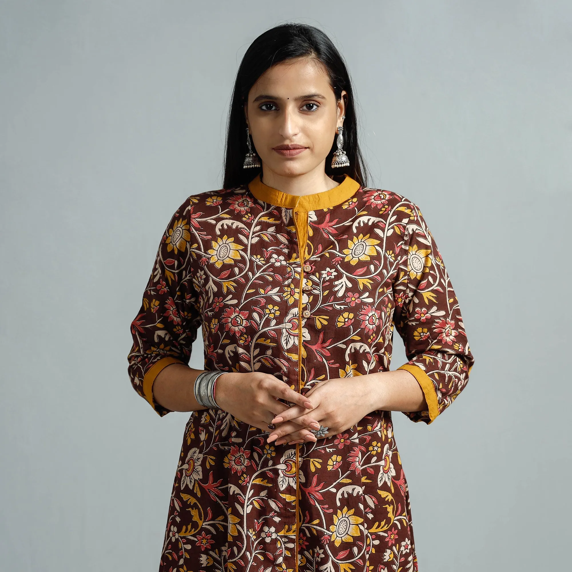 Brown - Kalamkari Printed Cotton Flared Kurta sold by Itokri