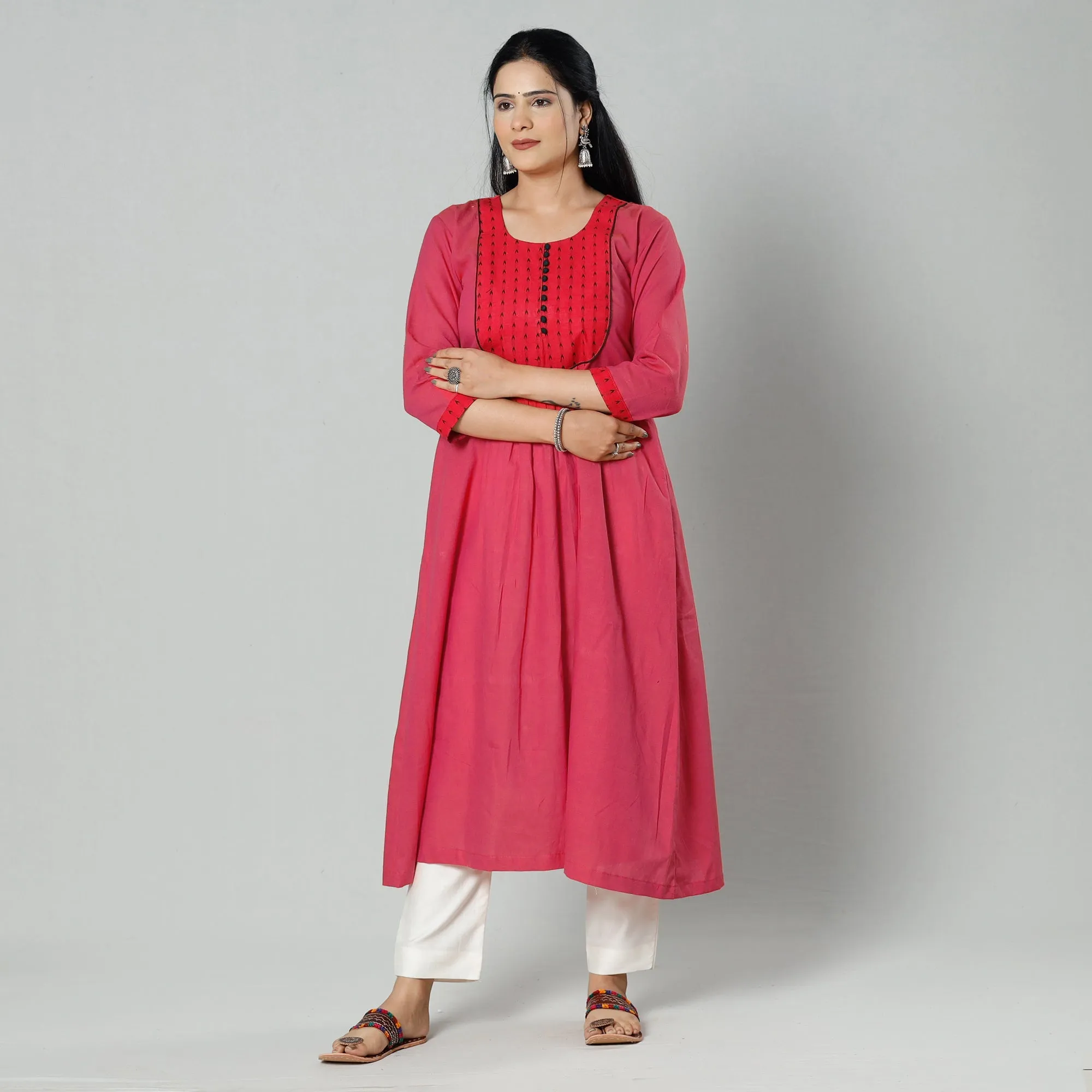 Pink - Plain Cotton Long Kurta sold by Itokri product image thumbnail 3