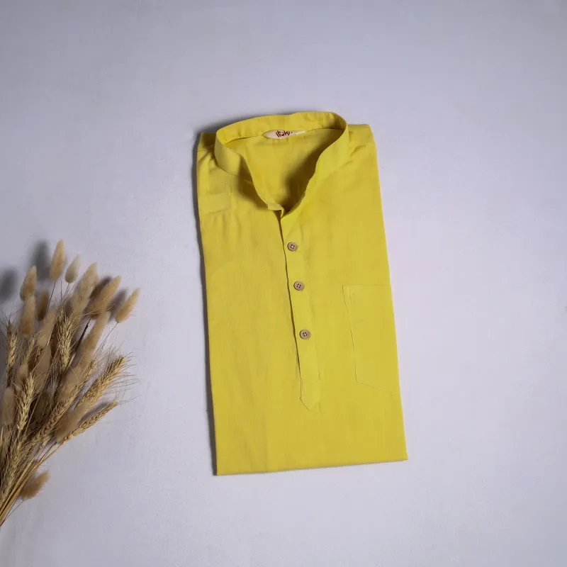 Yellow - Baragaon Handloom Cotton Short Kurta for Men 04 sold by Itokri
