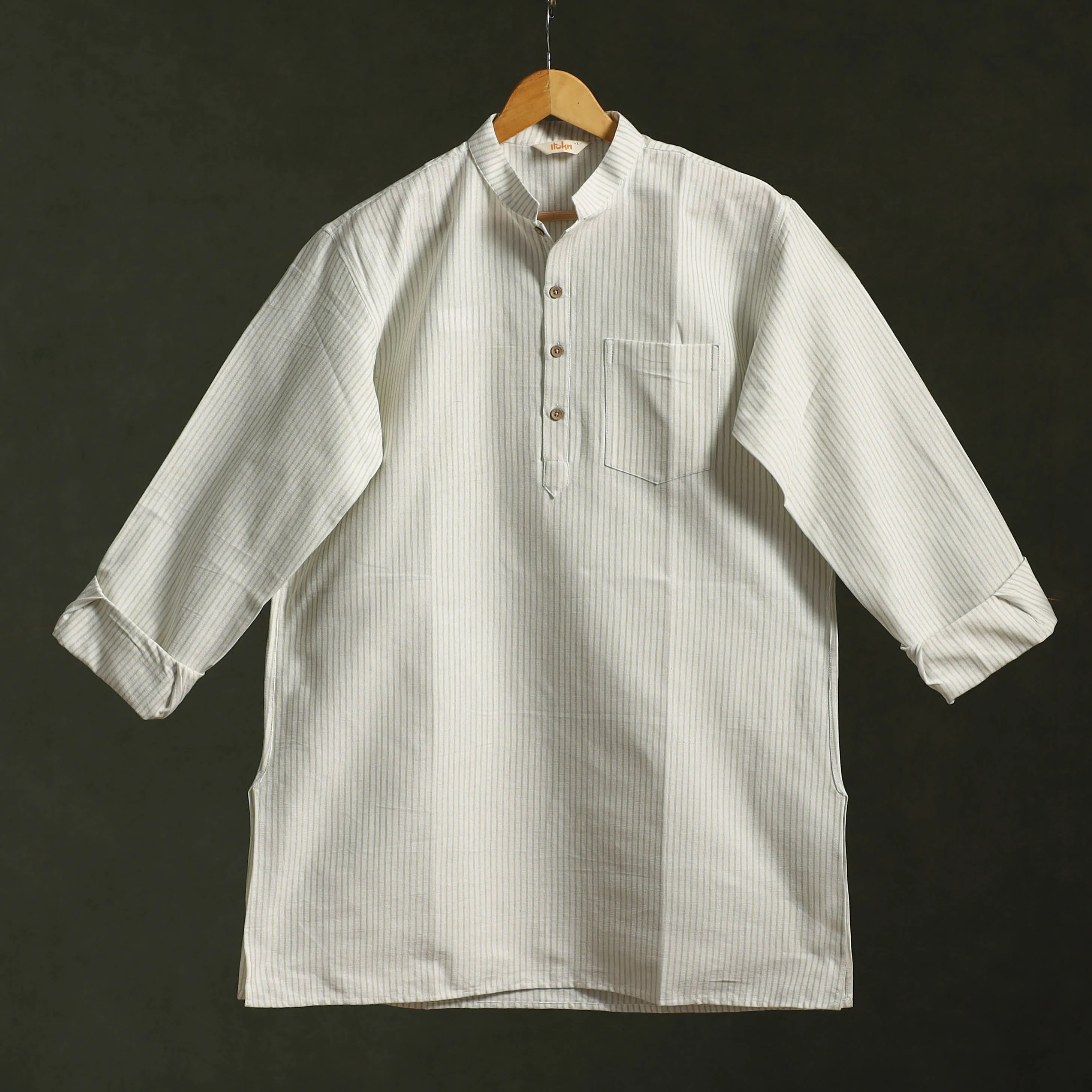 White - Jhiri Handloom Cotton Short Kurta for Men 06 sold by Itokri product image thumbnail 3