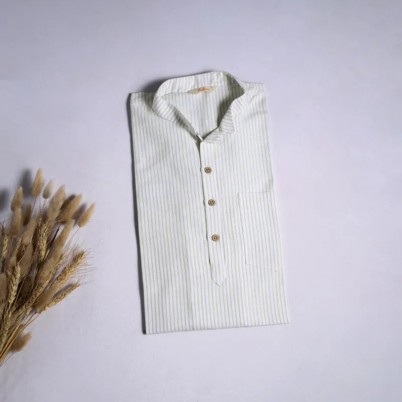 White - Jhiri Handloom Cotton Short Kurta for Men 06 sold by Itokri